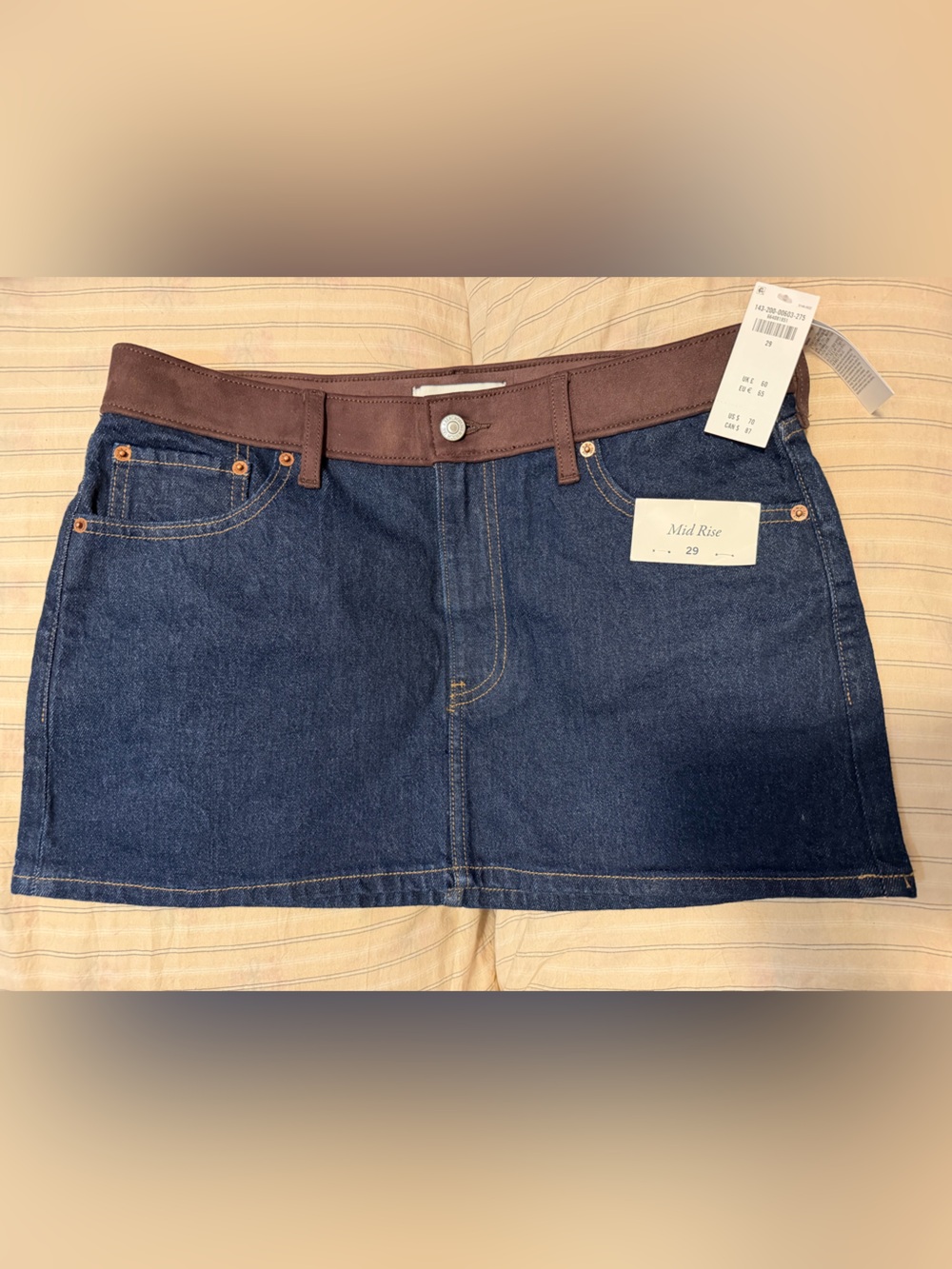 Abercrombie and Fitch Womens Dark Blue Denim skirt with Brown Waistband